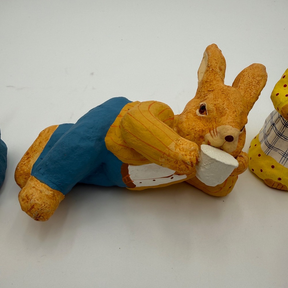 Vintage Style Hand Painted Bunny Rabbit Figurines Set of 5 Easter Decor Nursery - Picture 5 of 9